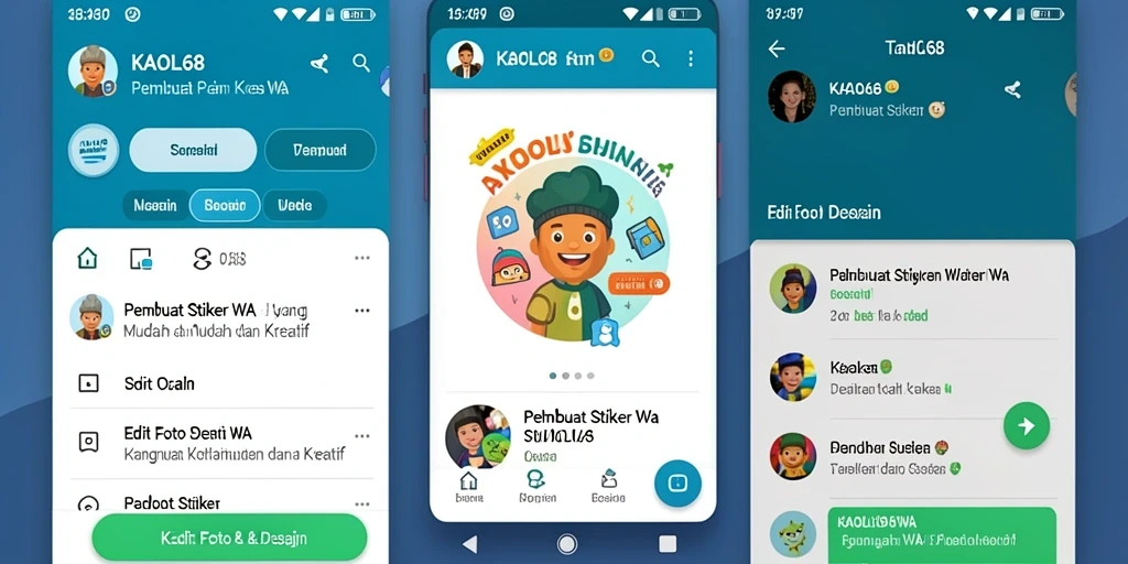 Tampilan antarmuka pengguna KAOL68 untuk pembuatan stiker WA.