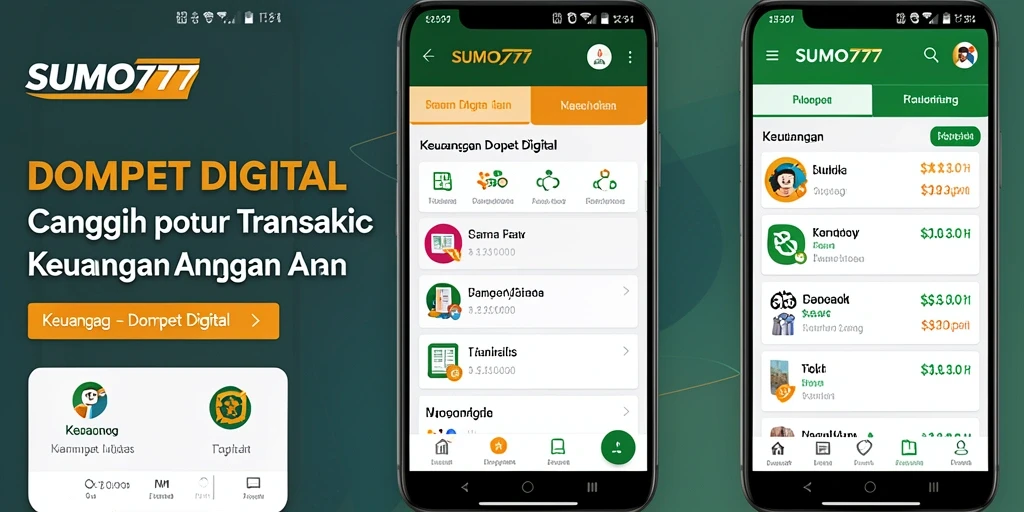 Tampilan antarmuka pengguna aplikasi Dompet Digital SUMO777 yang intuitif.
